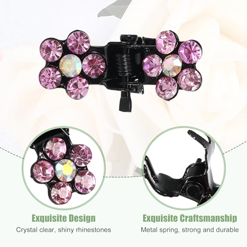 VOCOSTE 12 Pcs Mini Hair Claw Clip, Small Rhinestone Hair Clips, Metal Little Hair Clips for Women and Girl Flower Hair Accessories, Pink - color: Pink