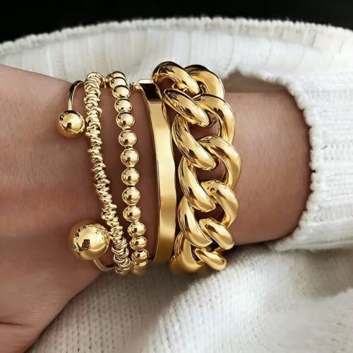 Gold Bracelet for Women - Multi-layer Stacked textured Boho Bracelet, Gold bracelet for Women, gold plated multi-layer stackable sleeve bracelet jewelry gift - style: orbicular