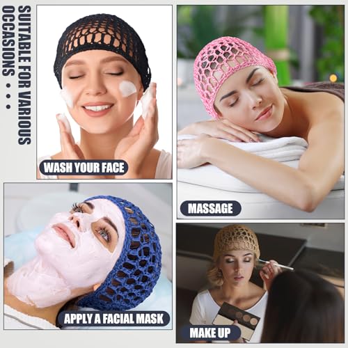 Geyoga 4 Pieces Mesh Crochet Hair Net Rayon Knit Snood Hat Thick Short Women Hairnet Snoods Cover Ornament for Sleeping(Black, Pink, Gray, Blue) - color: Black, Pink, Gray, Blue