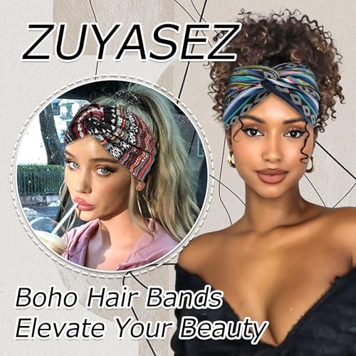 4 Pack Wide Headbands for Women Boho Turban Headbands Elastic Non Slip Hair Bands Yoga Striped Headwraps Hair Bandana Accessories - color: Multicolor-4