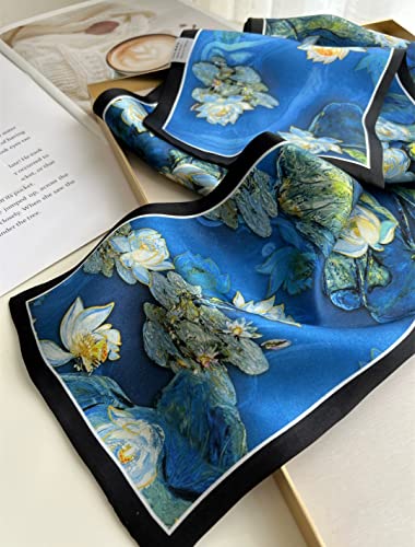 ANDANTINO 100% Silk Scarf for Women 59”*6.3” Long Shawls for Headscarf and Neck- Oblong Hair Wraps with Gift Packed - color: Water Lilies