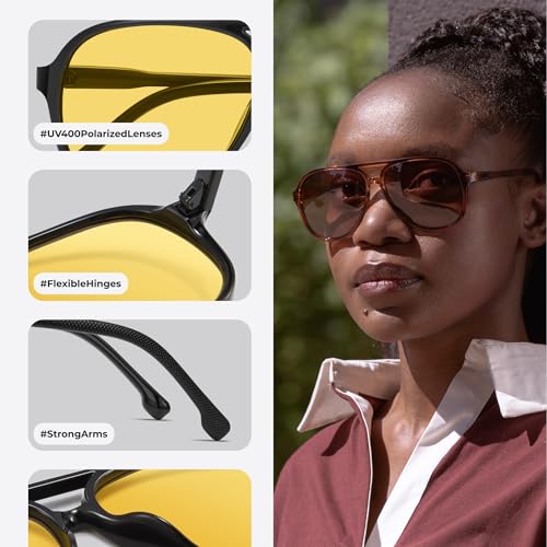 livho Trendy Polarized Aviator Sunglasses Women Men, Retro Sun Glasses for Women Men 2025, Oversized UV Protection Shades - color: Light Black/Yellow