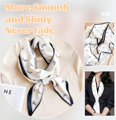 kcctoo 59” Long Silk Like Head Scarf Women's Fashion Square Neck Satin Scarfs for Bag Hair Scarves Gift 59 * 5.9” - color: O1 Spotted Horse Head White 59" X 5.9"