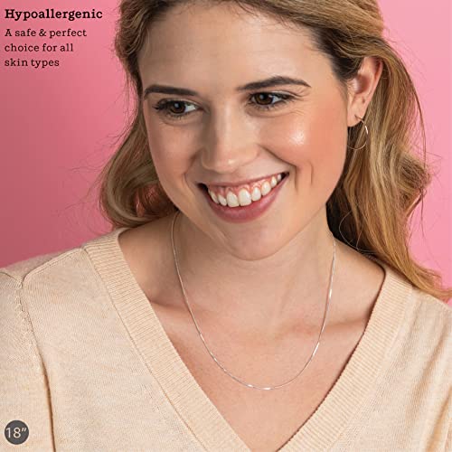 KEZEF 925 Sterling Silver Box Chain Necklace for Women & Men, 0.7mm Thin Chain Necklace, Available in Sterling Silver, Gold Plated & Rose Gold Plated Finishes, Made in Italy - color: Sterling Silver, size: 17 Inch