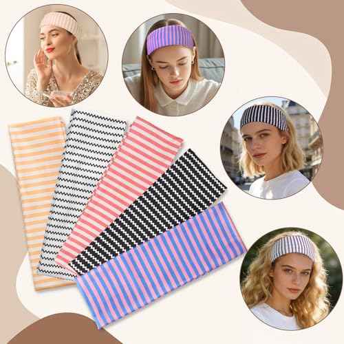 BLMHTWO 5PCS Striped Headbands for Women, Stretchy Elastic Head Bands Soft Fabric Hair Bands Wide Non Slip Head Band for Girls Work Out Yoga Fashion Running Sports