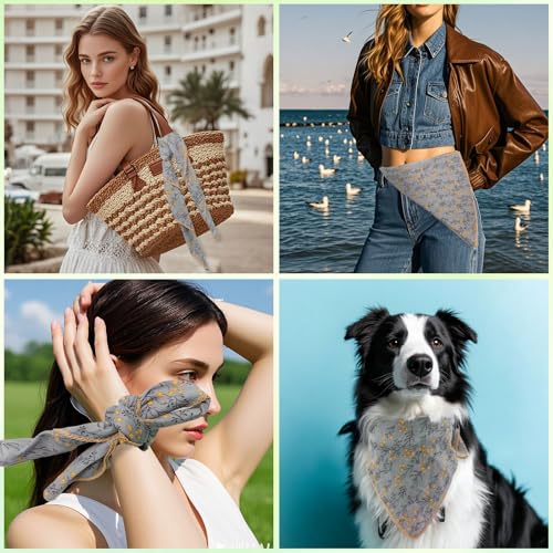 Floral Bandanas for Women Men, 27" x 27" Large Cotton Bandana Headband Head Wraps Hair Scarf for Beach Camping - color: Gray Floral- Little Flower