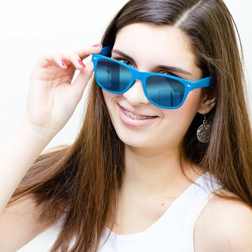 Eyegla Sunglasses Bulk Party Sunglasses Pack 80s Shades Eyewear Set for Men Women 8/10/20/30Pack - color: Neon Frame+mix Mirror Lens 10 Pack