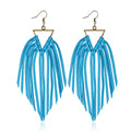 Fringe Leather Earrrings Triangle Deerskin Leather Boho Western Statement Dangel Earrings for Women - color: Blue