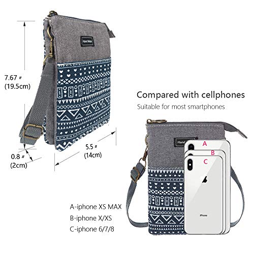 Roomy Cell Phone Purse Wallet Canvas Small Crossbody Purse Bags with Shoulder Strap For Women teen girlsl | Roomy - color: P-blue and Gray-2