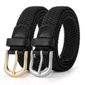 JASGOOD 2 Pack Braided Belts for Women, 1'' Narrow Width Elastic Woven Stretch Fabric Cloth Belts with Gold Buckle - color: E-black+black, size: Fit Size 33"-36"