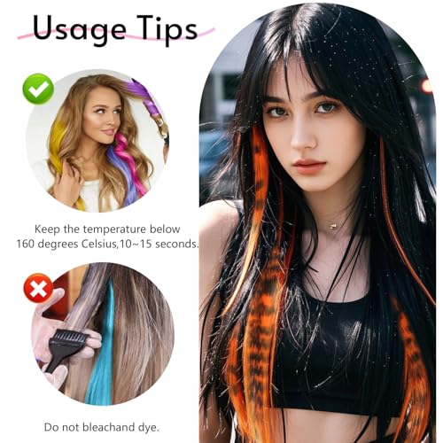 10pcs/pack Scene Hair Extensions Synthetic Clip in Leopard print Hair piece 18inch Long Straight Colorful striped Hairpieces Halloween Party Cosplay Y2K Use for Women - color: Multicolor