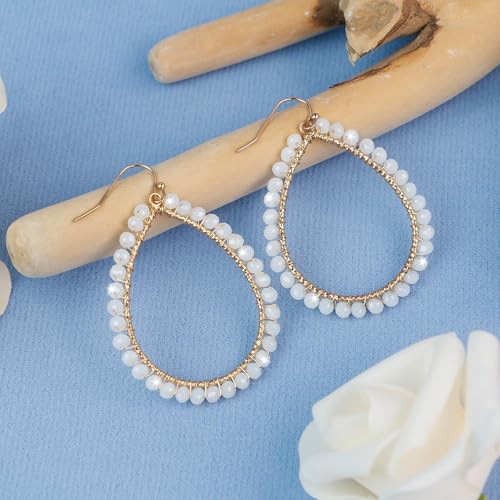 PEALICIOUS Summer Earrings for Women, Teardrop Boho Earrings Dangling Gold Hoop Earrings as Vacation Beach Jewelry, Beach Earrings Statement Gold Earrings for Her as Summer Gifts Wedding Accessories - color: White