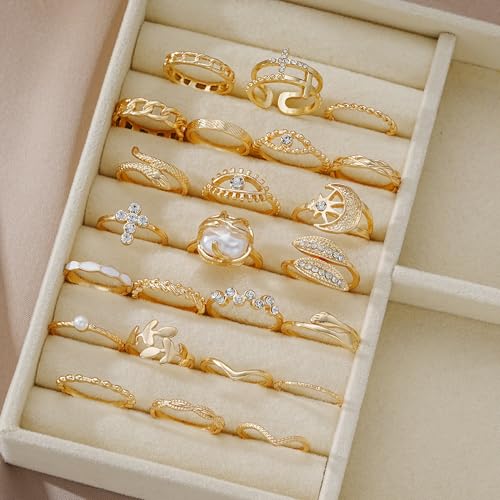 YEEZII 25 Pcs Gold Knuckle Rings Set for Women, Cute Stackable Finger Midi Rings, Dainty Gold Chunky Stacking Statement Womens ring pack - color: Gold-22 Pcs