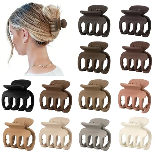 Sisiaipu 12Pcs Hair Clips for Women 1.8 Inch Small Claw Clips for Thin Hair Medium Hair Claw Clips for Thick Hair Accessories for Women Girls (Brown) - color: Brown