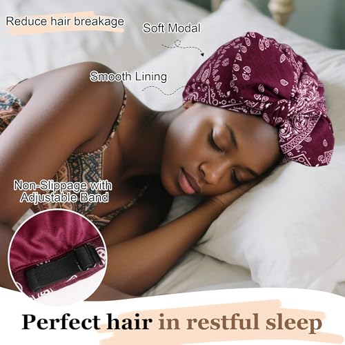 Ababalaya Satin Lined Beanies for Women Chemo Headwear Silky Lined Cotton Sleeping Cap - color: Red（burgundy ）