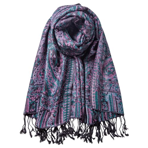AUSEKALY Pashmina Feel Shawls Wraps for Women Rave Scarf Soft Silky Reversible Men Scarves - color: Black Pink Blue