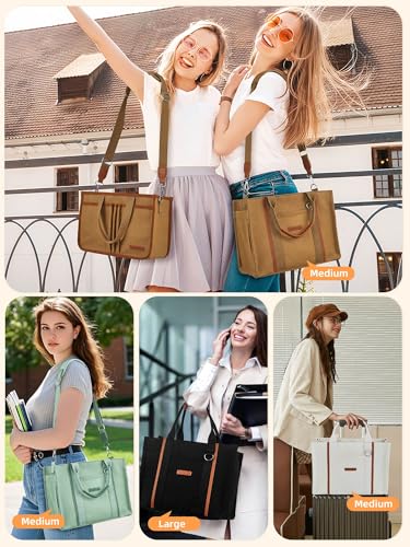 FIORETTO Women’s Canvas Tote Bag Purse with Zipper, Multi Compartment & Reinforced Bottom, Ideal for Work, Bible, Travel - color: Green, size: Large, style: Detachable Organizer