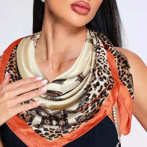 Head Scarf for Women Hair - 2 Pack 35" Square Satin Scarf, Silk Hair Scarf for Women Head Wrap for Sleeping - color: Tangerine & Fuchsia