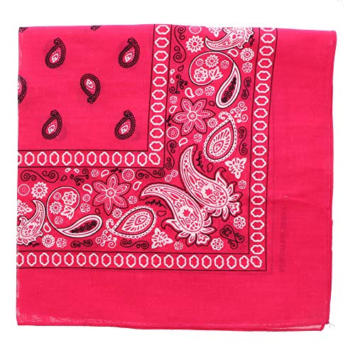 Motique Accessories Extra Large Paisley Bandana 27x27 Inch - color: Hot Pink