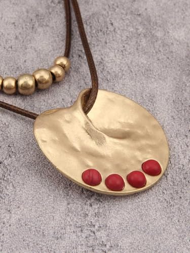GelConnie Boho Necklaces for Women Cowgirl Necklace Stone Leather Cord Pendant Necklaces With Beads Long vintage Layered Choker Necklace - style: Leather Long Necklace