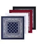 Bycc Bynn Large 27" x 27" 100% Cotton Bandanas - Set of 4 - color: Black+burgundy+white+navy Blue
