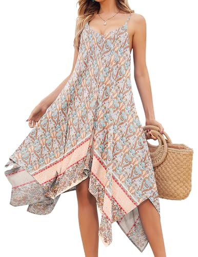 Chigant Women's 2026 Summer Dress Casual Boho Sundress Spaghetti Strap Swimwear Cover Up Beach Flowy Midi Vacation Dresses - color: Mixed Bohemia, size: Small