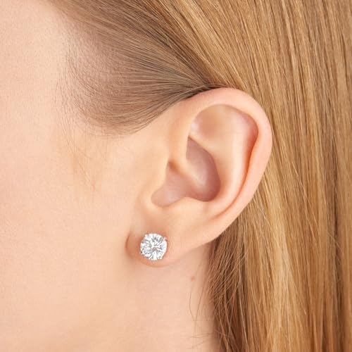 Amazon Essentials Plated Sterling Silver Cubic Zirconia Stud Earrings (Round & Princess) - color: White/Platinum, size: 8 mm, style: Round Cut