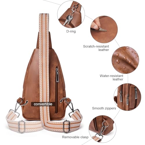 cakang Womens Sling Bag Crossbody Bags for Women Vegan Leather Sling Backpack Daypack Fanny Pack Crossbody Purse Travel - color: 2-brown