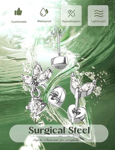 ORAZIO 16 Gauge Cartilage Earrings for Women Flat Back Hypoallergenic Surgical Steel Small Flatback Stud Hoop Cartilage Earring Stack Set Daith Conch Tragus Helix Piercing Jewelry Single PC - color: Silver Plating