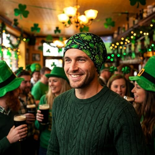 Bohend Bohemian Beanie Hats Headwear Cap Stretch Non Slip Bandanas Sleep Turbans Hats for Women Men Close top Head Covering - style: Shamrock