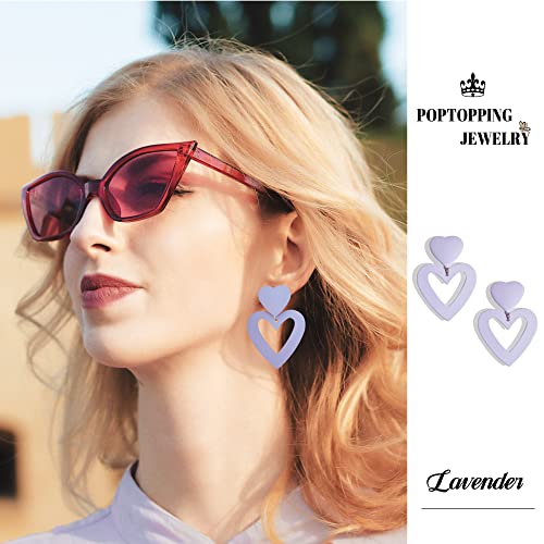 Double Heart Earrings Dangling Heart Drop Earrings For Women Love Heart Dangle Earrings Birthday Gift - color: Purple