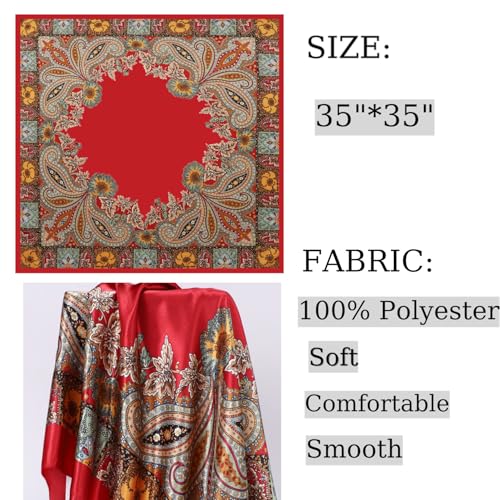Large Square Head Satin Scarf Silk Feeling Hair Scarf 35"Head Scarves Bandana for Women Headscarfs for Women's Hair - color: C1-red