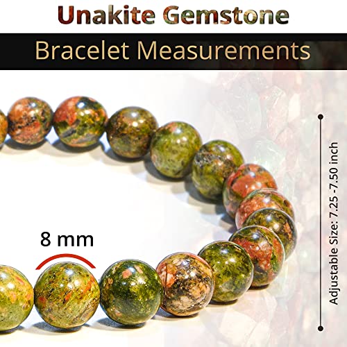 ANAYA AGATE Healing Crystal Bracelet for Women and Men – 8mm Round Beaded Bracelet for Men and Women – Unisex Stretchy Gemstone Bracelet for Healing and Protection - color: Unakite
