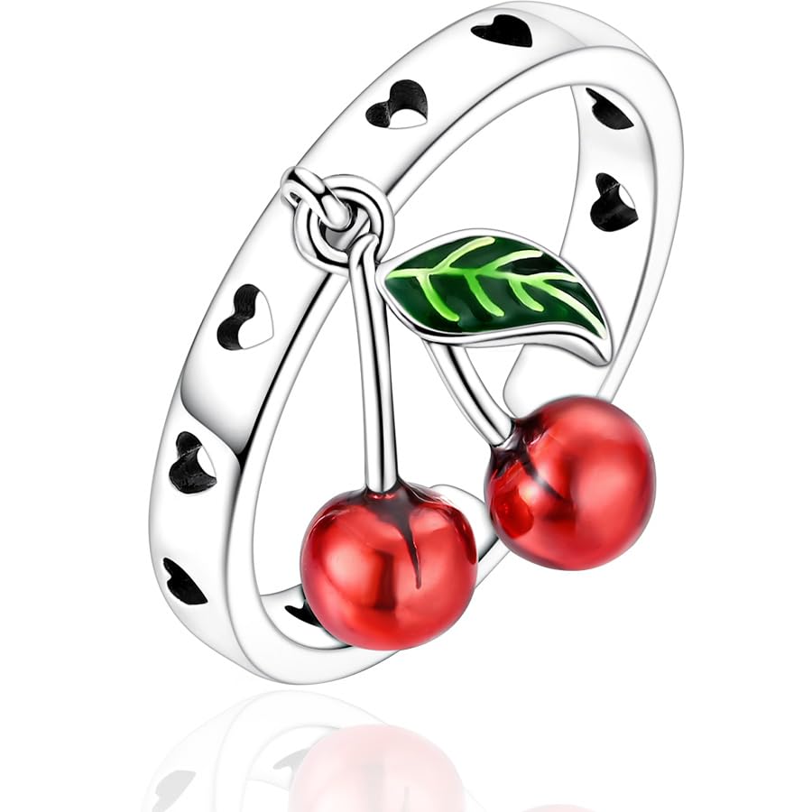 PARCOM Adjustable Women Stackable Ring, 925 Sterling Silver Open Rings - Trendy Eternity Cubic Zirconia Stackable Band Engagement Promise Ring for Her, Hypoallergenic Non Tarnish Nature Bird Floral Thumb Rings - color: Cherry Shaped