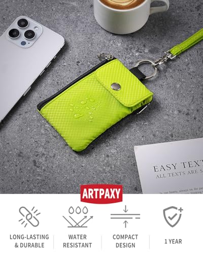 Artpaxy Minimalist Wallet For Mens Womens, Keychain RFID Blocking Zipper Small Wallet with ID Window 2 Lanyards,Water Resistant Travel Cash Card Coin Case Boys Girls - color: Neon green, style: Casual
