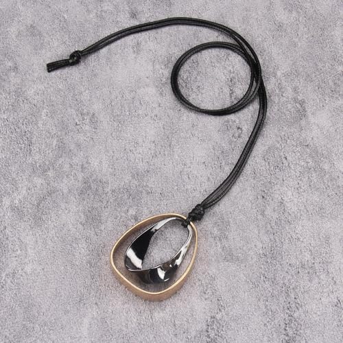 GelConnie Leather Necklace for Women Round Wooden Pendant Long Leather Choker Vintage Sweater Necklace Gold Chunky Boho Necklaces for Women - style: Black Teardrop Necklace