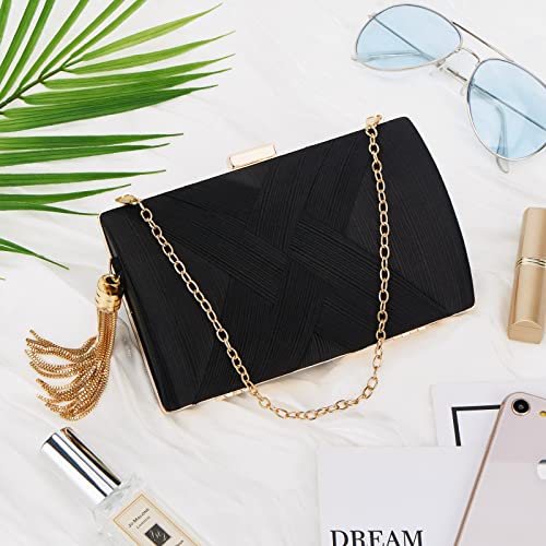 Women Clutch Bag Evening bag Fringed Evening Handbag,Lady Party Wedding Clutch Purse Chain Shoulder Cross Body Bag - color: Black