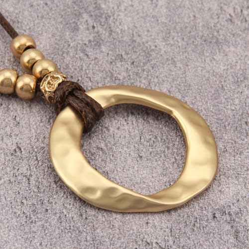 JAOYU Bohemian Necklaces for Women Leather Necklace Wood Pendant Choker Long Brown Necklace Chunky Circle Boho Hippie Jewelry - style: Bohemian Choker Necklaces Women
