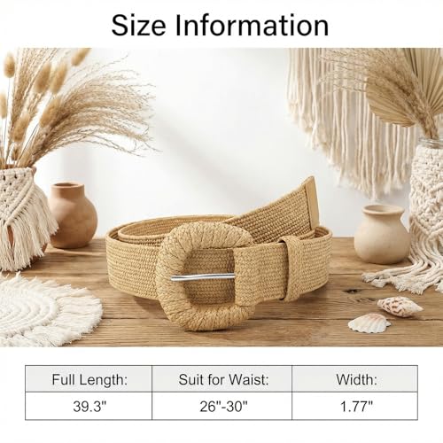 Straw Woven Elastic Belt for Women Stretchy Boho Braided Waist Belt Rattan Belts for Dress
