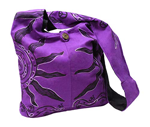 Mandala Crafts Hippie Bag, Large Boho Hobo Purse for Women, Crossbody Shoulder Sling Bags for Indie Style Bohemian Accessory - style: Purple Sun