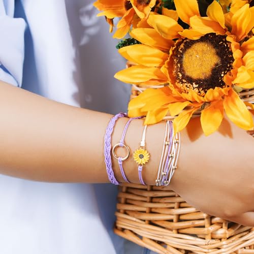 Sunflower Friendship Bracelets Boho Stackable String Bracelets Cute Trendy Gifts for Teen Girls Women - color: Purple