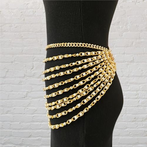 THREEBOY Women Apparel Belts Fashion Sexy Multilayer Metal Pearl Waist Chain Belt - color: Gold Pearls