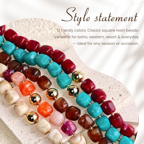 Summer Jewelry Square Chunky Beaded Necklace for Women Trendy Statement Colorful Beach Acrylic Resin Bead Punk Y2k Choker Necklaces Boho Charm Fashion Accessory Jewelry - color: Olive Green1