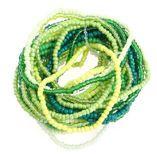 17pcs Bohemian Stackable Multilayer Elastic Bracelets - Handmade Seed Beaded Jewelry for Women & Girls - color: 30Pcs Green