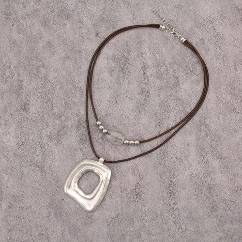 Boho Necklaces for Women Chunky Circle Necklace Layered Boho Circle Leather Choker Necklace Long Vintage Necklaces Bohemian Jewlery Gifts - style: Bohemian Multilayer Necklace