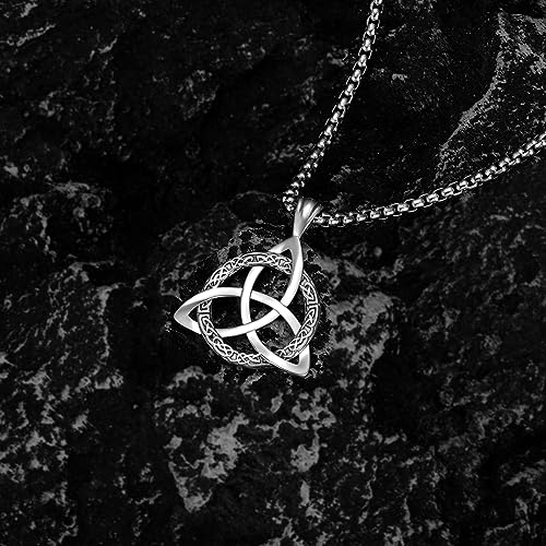Celtic Necklace for men Sterling Silver Celtic Knot Triquetra Triangle Trinity Necklace Gift for Men - color: A-Silver