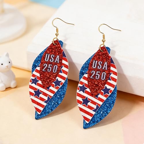ANXIN boho unique Leather Earrings 2 Layered Lightweight Faux Leather Leaf Earrings Layered Design Drop Earrings Gift for Women - color: Usa