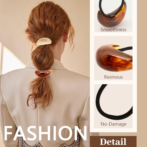 3PCS Hair Ties, Acrylic Hair Ties for Thick Hair, Elegant Durable Geometric Design Hair Cuffs, Hair Accessories Stretchy and Non-Damage Ponytail Holders 3 Style Holiday Gifts Marble Color - color: Acrylic Set