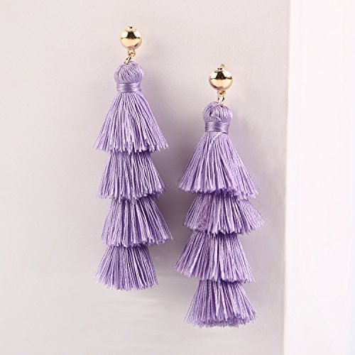 BaubleStar Tassel Earrings Handmade Tiered Thread Tassel Dangle Earrings, Multi Colors - color: Lavender