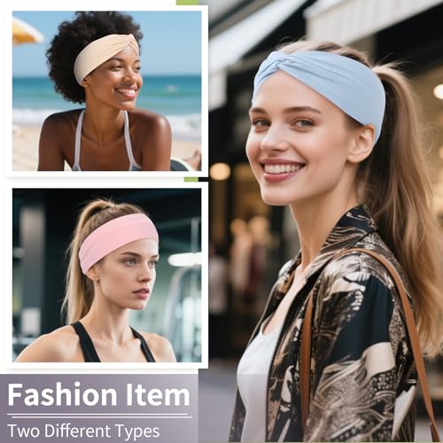 12 Pcs Stretchy Headbands for Women, Absorbed Sport Headband Soft Twist Knotted Hairbands for Daily Life Yoga Workout (Light Morandi) - color: Light Morandi